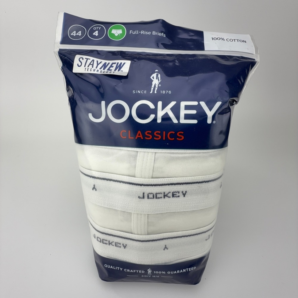 Jockey Classics Mens 4-Pack Full-Rise Briefs White 100% Cotton Size 44 9965/100